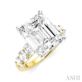 1 1/4 Ctw Emerald Shape Oval and Round Cut Diamond Semi-Mount Engagement Ring in 14K Yellow and White Gold