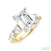 1 1/5 Ctw Emerald Shape Round Cut Diamond Semi-Mount Engagement Ring in 14K Yellow and White Gold