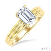 1/20 Ctw Emerald Shape Grooved Shank Round Cut Diamond Semi-Mount Engagement Ring in 14K Yellow Gold
