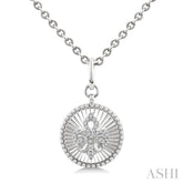 1/10 Ctw Round fluted medallion Round Cut Diamond Fleur-De-Lis Pendant With Chain in Sterling Silver