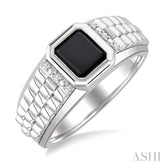 8x7 MM Octagon Shape Onyx and 1/20 Ctw Round Cut Diamond Semi-precious Men's Ring in Sterling Silver