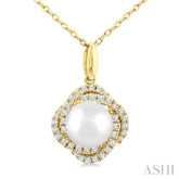 6 MM Cultured Pearl and 1/6 Ctw Single Cut Diamond Petite Fashion Pendant With Chain in 10K Yellow Gold