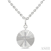 1/10 Ctw Round Fluted Medallion Round Cut Diamond Cross Pendant With Chain in Sterling Silver