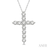 1/4 Ctw Round Cut Diamond Cross Pendant With Chain in 14K White Gold