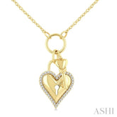 1/6 Ctw Heart Lock & Key Charm Round Cut Diamond Fashion Pendant With Chain in 10K Yellow Gold