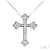 1/5 Ctw Round Cut Diamond Cross Petite Fashion Pendant With Chain in 10K White Gold