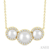 5MM & 4MM Cultured Pearl and 1/6 Ctw Round Cut Diamond Halo Pendant With Chain in 14K Yellow Gold