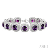 7 MM Oval Shape Amethyst and 1/10 Ctw Round Cut Diamond Semi-Precious Bracelet in Sterling Silver