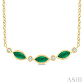 4X2 MM Marquise Shape Emerald and 1/50 Ctw Round Cut Diamond Precious Bar Necklace in 10K Yellow Gold