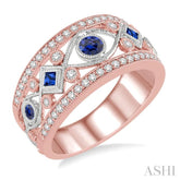 1/3 Ctw Round Cut Diamond and Princess & Round Cut Sapphire Precious Band in 14K Rose and White Gold