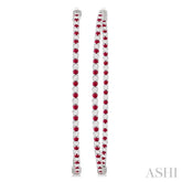 1.6 MM Ruby and Alternating 1 1/2 Ctw Round Cut Inside-Out Diamond Precious Hoop Earrings in 14K White Gold