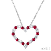 1.80 MM Round Cut Ruby and 1/4 Ctw Open Heart Round Cut Diamond Precious Fashion Pendant With Chain in 14K White Gold