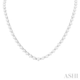 4 MM Cultured Pearl and 2 Ctw Round Cut Diamond Straightline Fashion Necklace in 14K White Gold