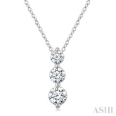 1/2 Ctw Round Cut Diamond Three-Stone Snowman Pendant With Chain in 14K White Gold