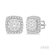 3/4 Ctw Cushion Shape Lovebright Round Cut Diamond Stud Earrings in 14K White Gold