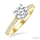1/4 Ctw Baguette and Round Cut Diamond Semi-Mount Engagement Ring in 14K Yellow and White Gold