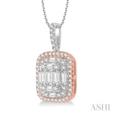1 Ctw Baguette & Round Cut Fusion Diamond Pendant With Chain in 14K White and Rose Gold