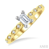 3/8 Ctw Round & Emerald Cut Diamond Engagement Ring With 1/3 Ctw Emerald Cut Center Stone in 14K Yellow and White Gold