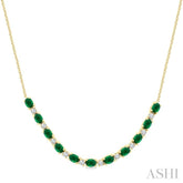4X3 MM Oval Shape Emerald and 1/2 Ctw Round Cut Diamond Precious Tennis Necklace in 14K Yellow Gold