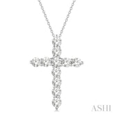 1 Ctw Round Cut Diamond Cross Pendant in 14K White Gold with Chain