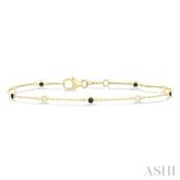 1.8 MM Sapphire and 1/10 Ctw Bezel Set Round Cut Diamond Precious Gemstone Station Bracelet in 14K Yellow Gold