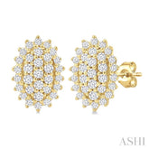 1/5 Ctw Petite Oval Shape Round Cut Diamond Cluster Fashion Stud Earring in 10K Yellow Gold