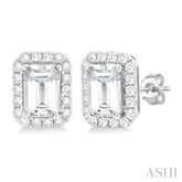 6x4 MM Octagonal Shape White Topaz and 1/4 Ctw Round Cut Diamond Halo Semi-Precious Stud Earrings in 14K White Gold