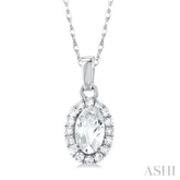 5x3 MM Oval Shape White Topaz and 1/20 Ctw Single Cut Diamond Halo Semi-Precious Pendant with Chain in 10K White Gold
