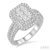 1 1/4 Ctw Round Cut Diamond Octagon Shape Lovebright Ring in 14k White Gold