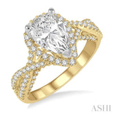 1/2 Ctw Pear Shape Criss Cross Shank Round Cut Diamond Semi-Mount Engagement Ring in 14K Yellow and White gold