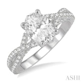 5/8 Ctw Oval Shape Split Criss Cross Shank Round Cut Diamond Semi-Mount Engagement Ring in 14K White Gold