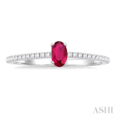 5x3 MM Oval Cut Ruby and 1/10 Ctw Petite Round Cut Diamond Precious Fashion Ring in 10K White Gold