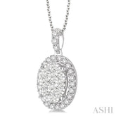 2 Ctw Oval Shape Diamond Lovebright Pendant in 14K White Gold with Chain