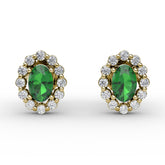 Halo Emerald and Diamond Stud Earrings