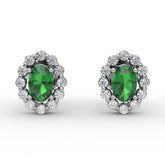 Halo Emerald and Diamond Stud Earrings