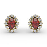 Halo Ruby and Diamond Stud Earrings