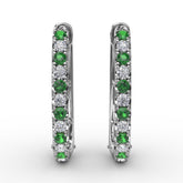 Alternaing Emerald and Diamond Hoop Earrings