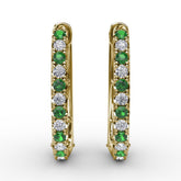 Alternaing Emerald and Diamond Hoop Earrings