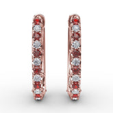 Alternaing Ruby and Diamond Hoop Earrings