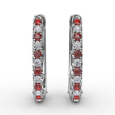 Alternaing Ruby and Diamond Hoop Earrings