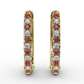 Alternaing Ruby and Diamond Hoop Earrings