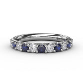 Sapphire and Diamond Shared Prong Anniversary Band