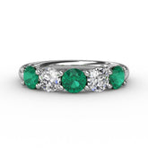 Chunky Emerald and Diamond Shared Prong Anniversary Band