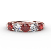 Chunky Ruby and Diamond Shared Prong Anniversary Band