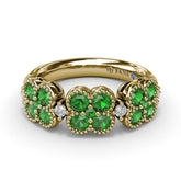 Magnolia Milgrain Emerald and Diamond Ring