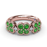 Magnolia Milgrain Emerald and Diamond Ring