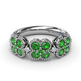 Magnolia Milgrain Emerald and Diamond Ring