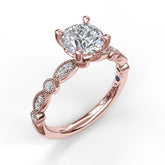 Classic Diamond Engagement Ring with Detailed Milgrain Band