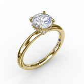 Contemporary Round Diamond Solitaire Engagement Ring With Hidden Pavé Halo