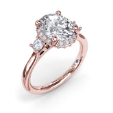 Three Stone Diamond Halo Engagement Ring